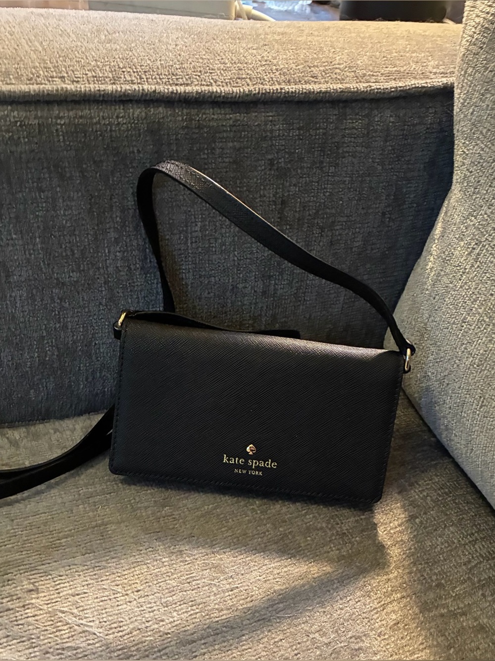 kate spade Black Leather Wallet /Crossbody with Gold Logo